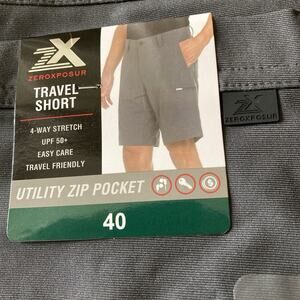 ZeroXposur Travel Shorts Mens 40 NWT Gray Stretch Flat Front Utility Pocket UPF